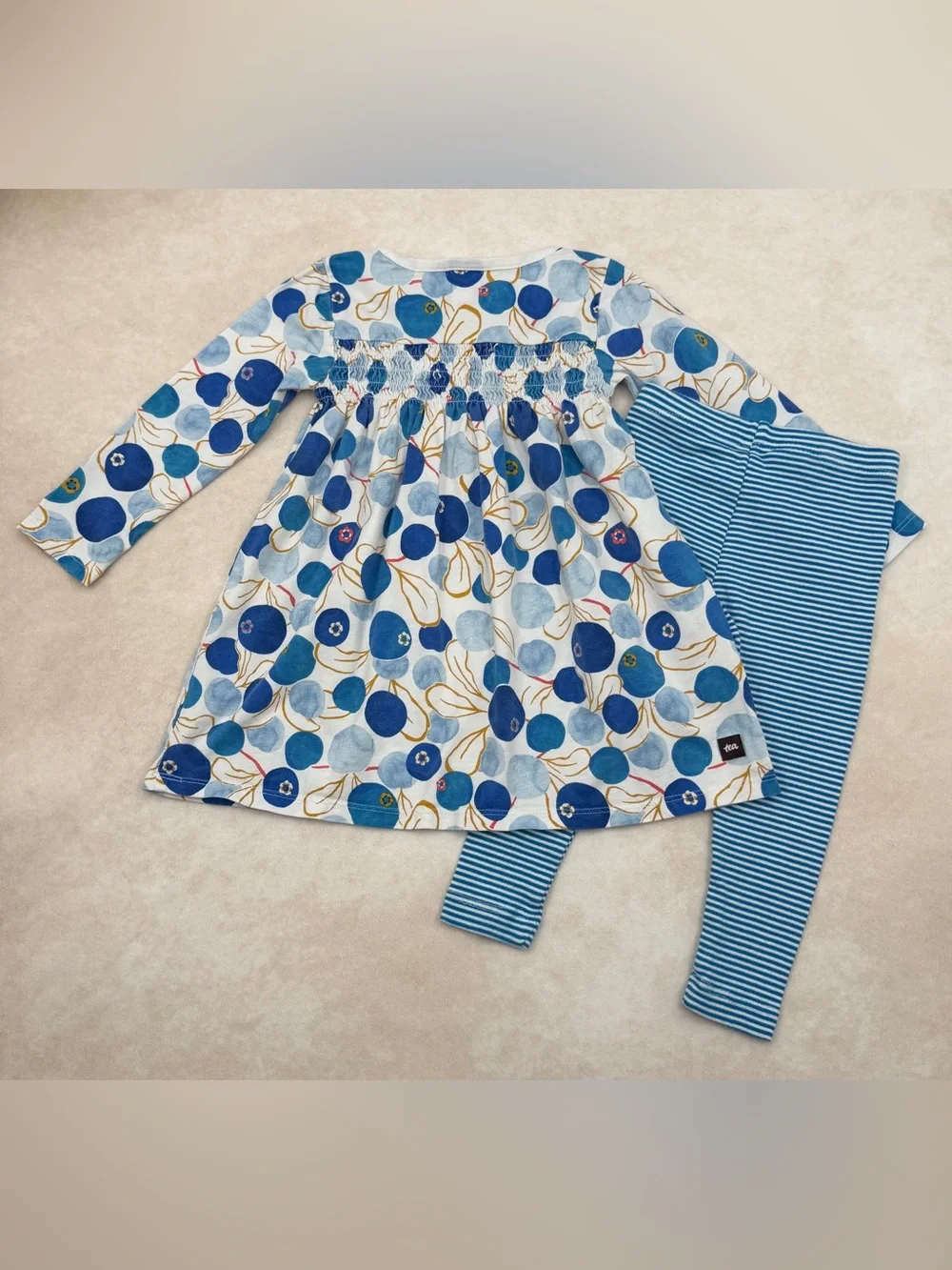 Tea Collection Blueberry Dress with Striped Leggings Set